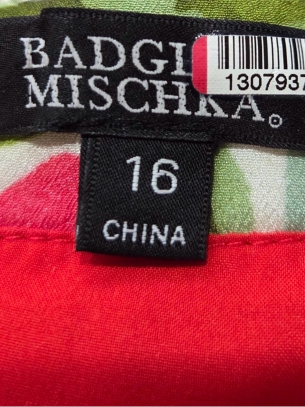 Badgley Mischka Floral Midi Dress in Red, Green, Cream - Picture 6 of 6